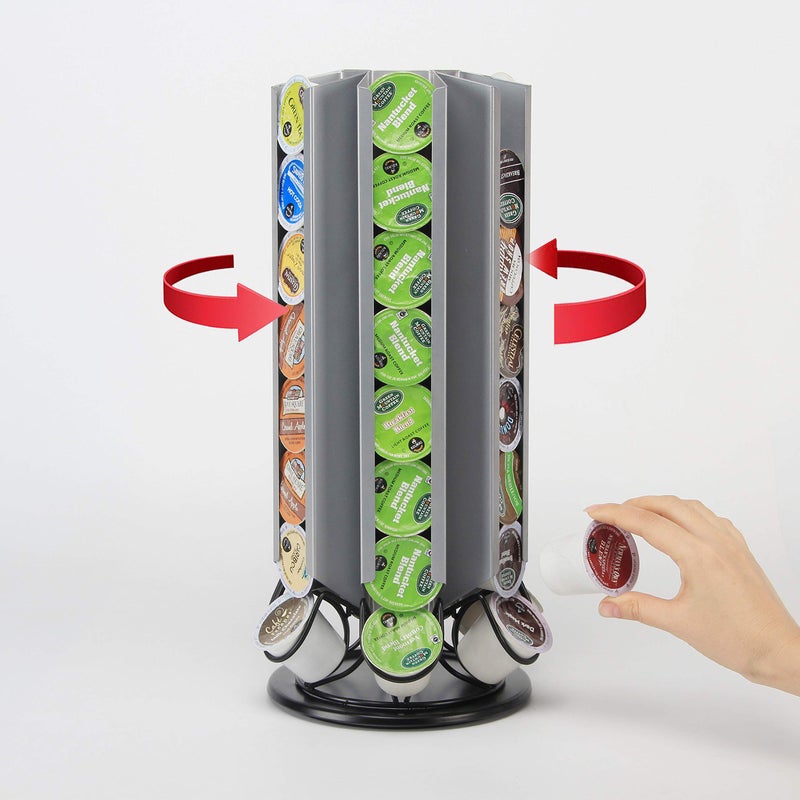 FlagShip K Cup Carousel Rack K Pods Storage for Keurig K-Cup Pods, 360 Degree Pods Storage Holders Stand 48 Pods K Cups (Silver Black) - Image 2